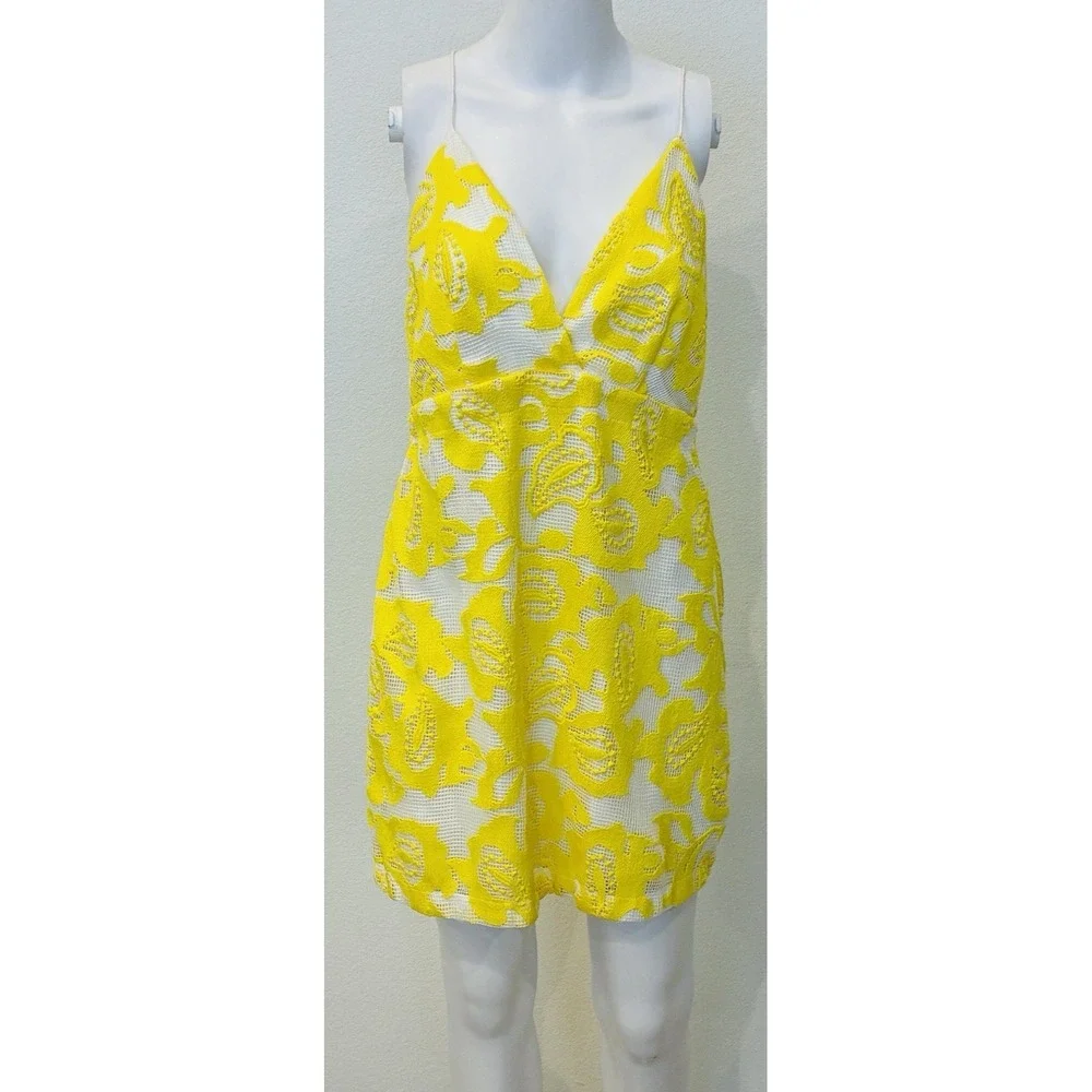 Maeve Anthropologie Lace Babydoll Strappy Backless Mini Dress Size 10 Yellow - Picture 1 of 16